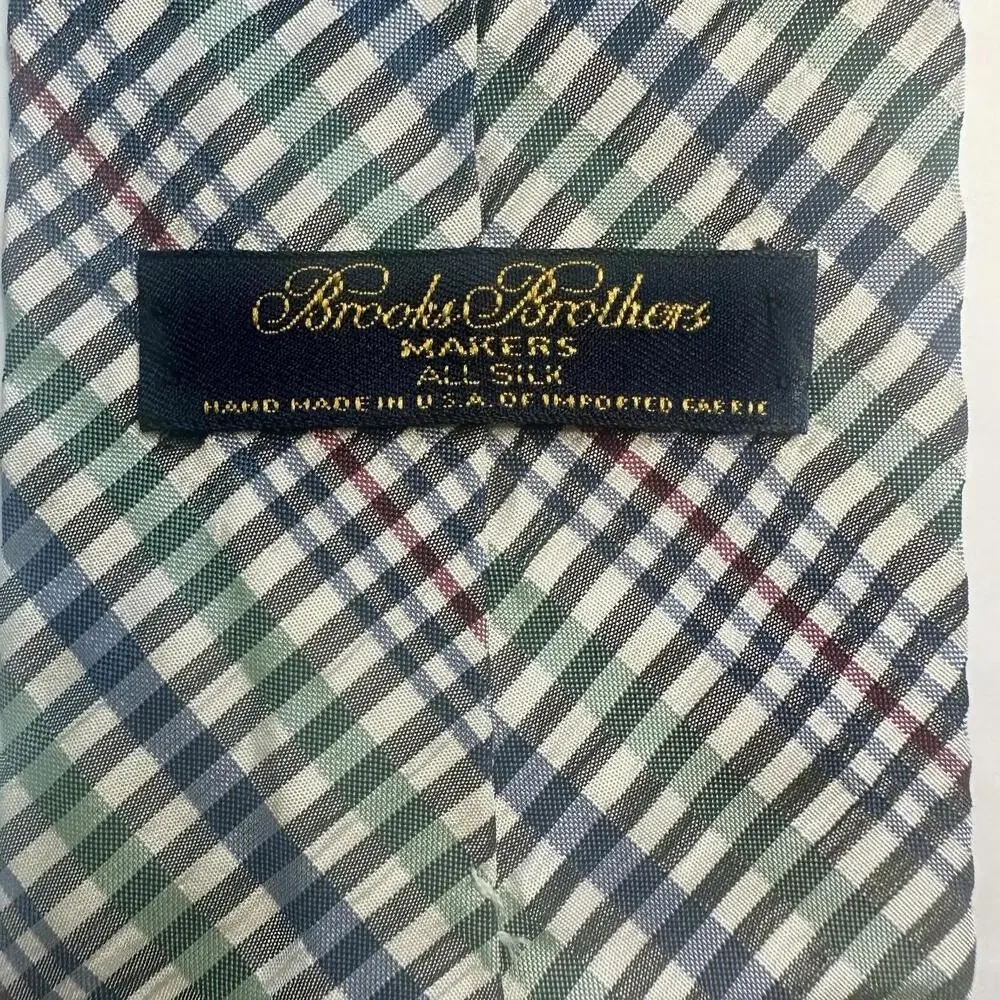 Brooks Brothers Makers Seersucker Green Plaid Silk Classic Tie